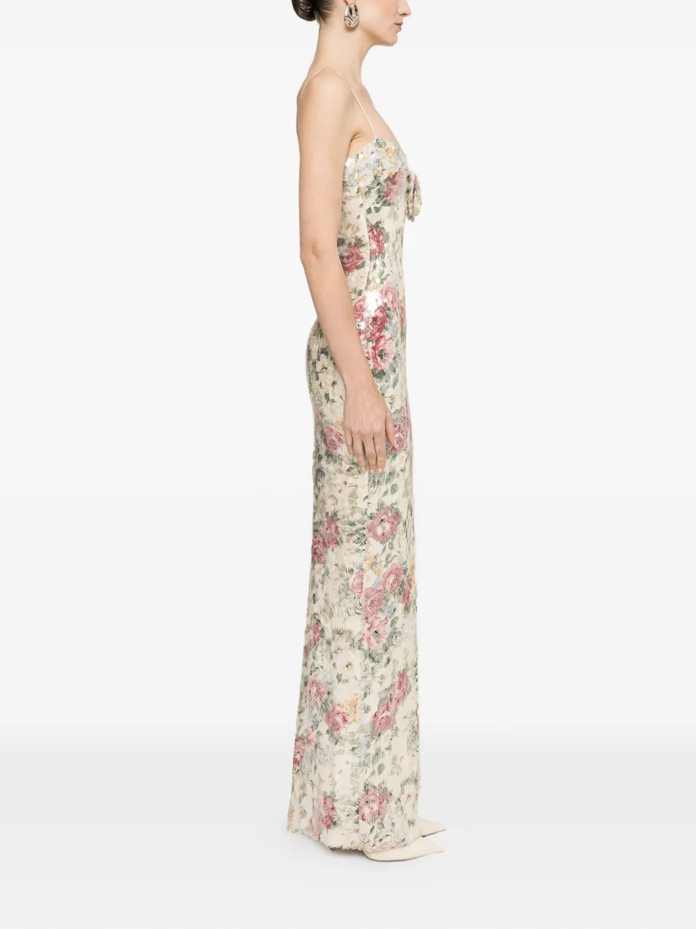 NISSA Maxi-jurk met bloemen-patch en pailletten Beige