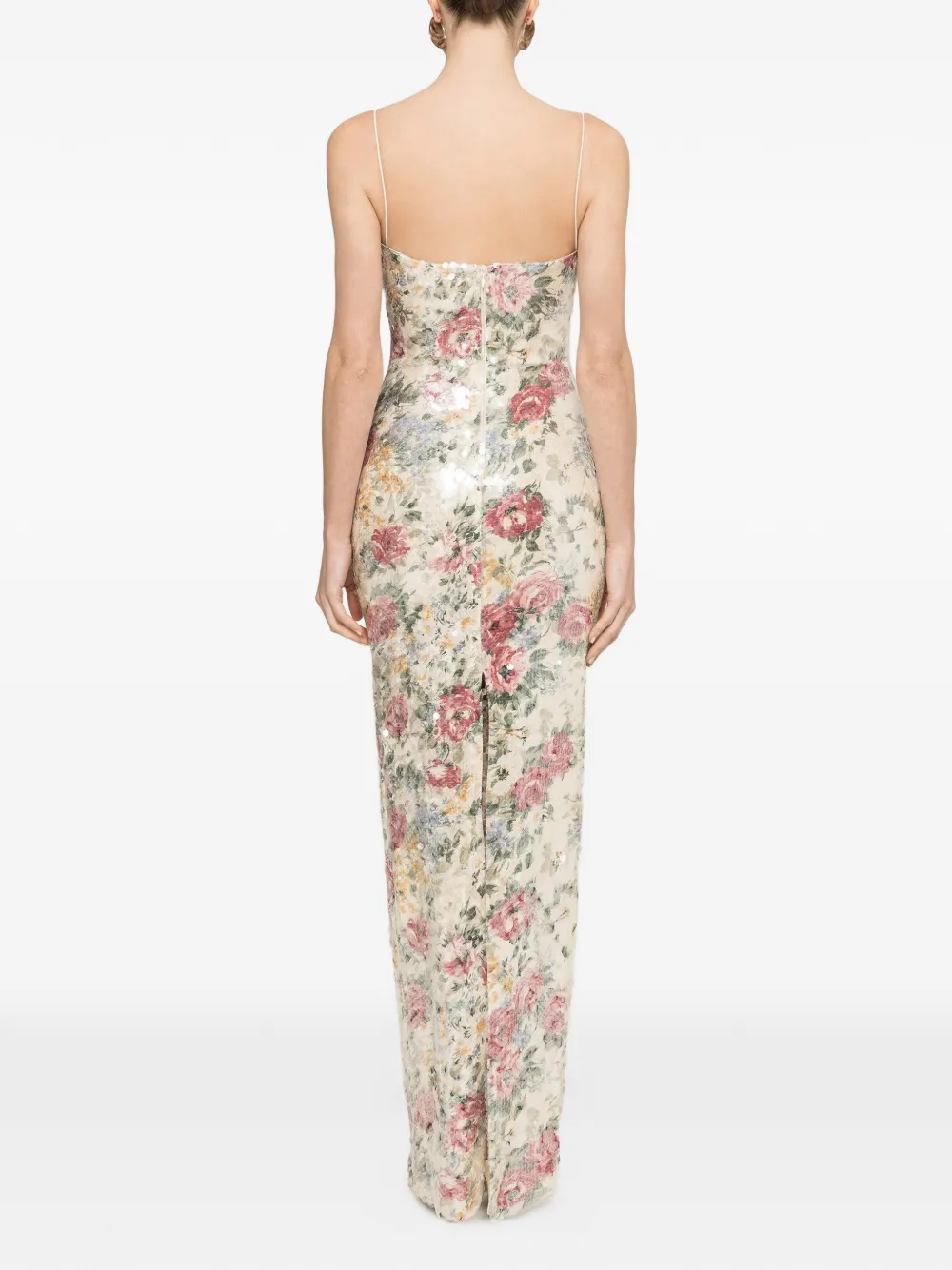 NISSA Maxi-jurk met bloemen-patch en pailletten Beige
