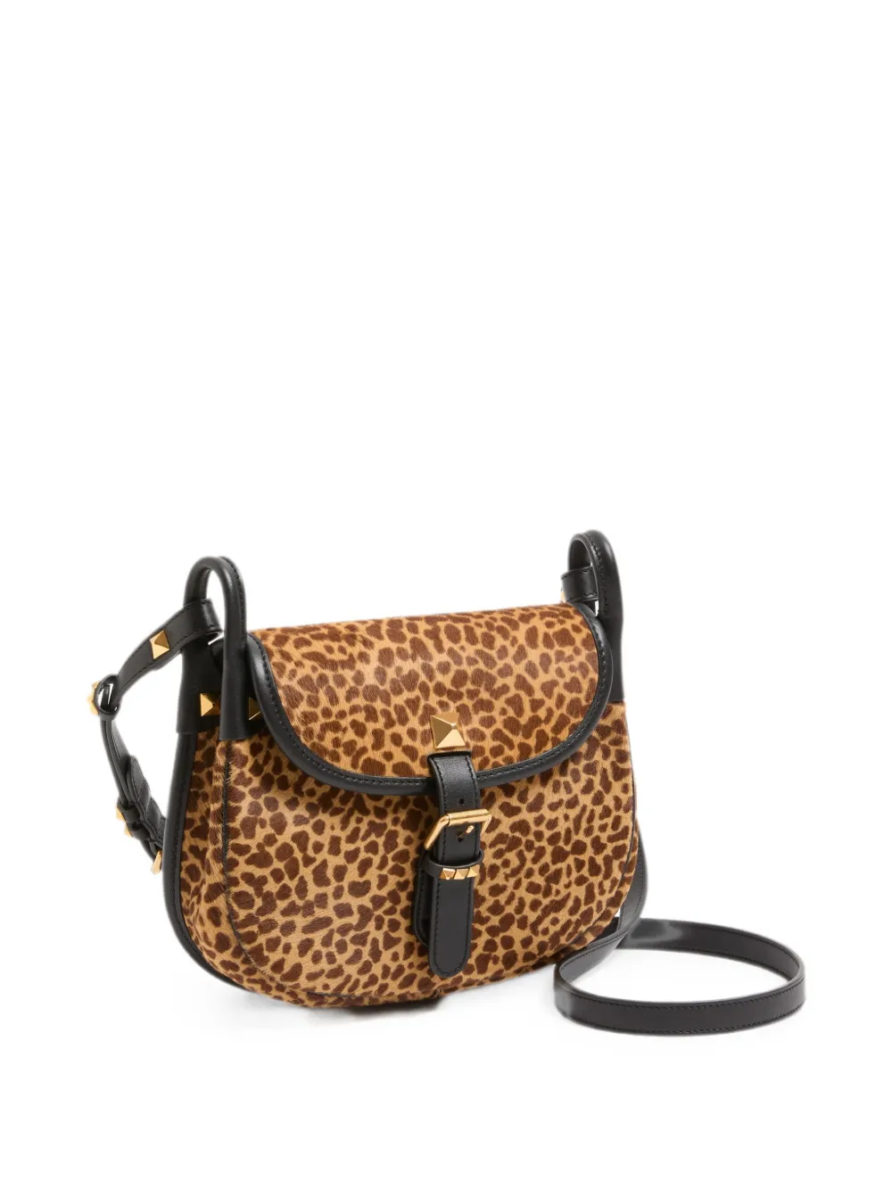 Valentino Garavani Kleine Flâneuse kalfsleren schoudertas met pony-effect en animalier-print Bruin