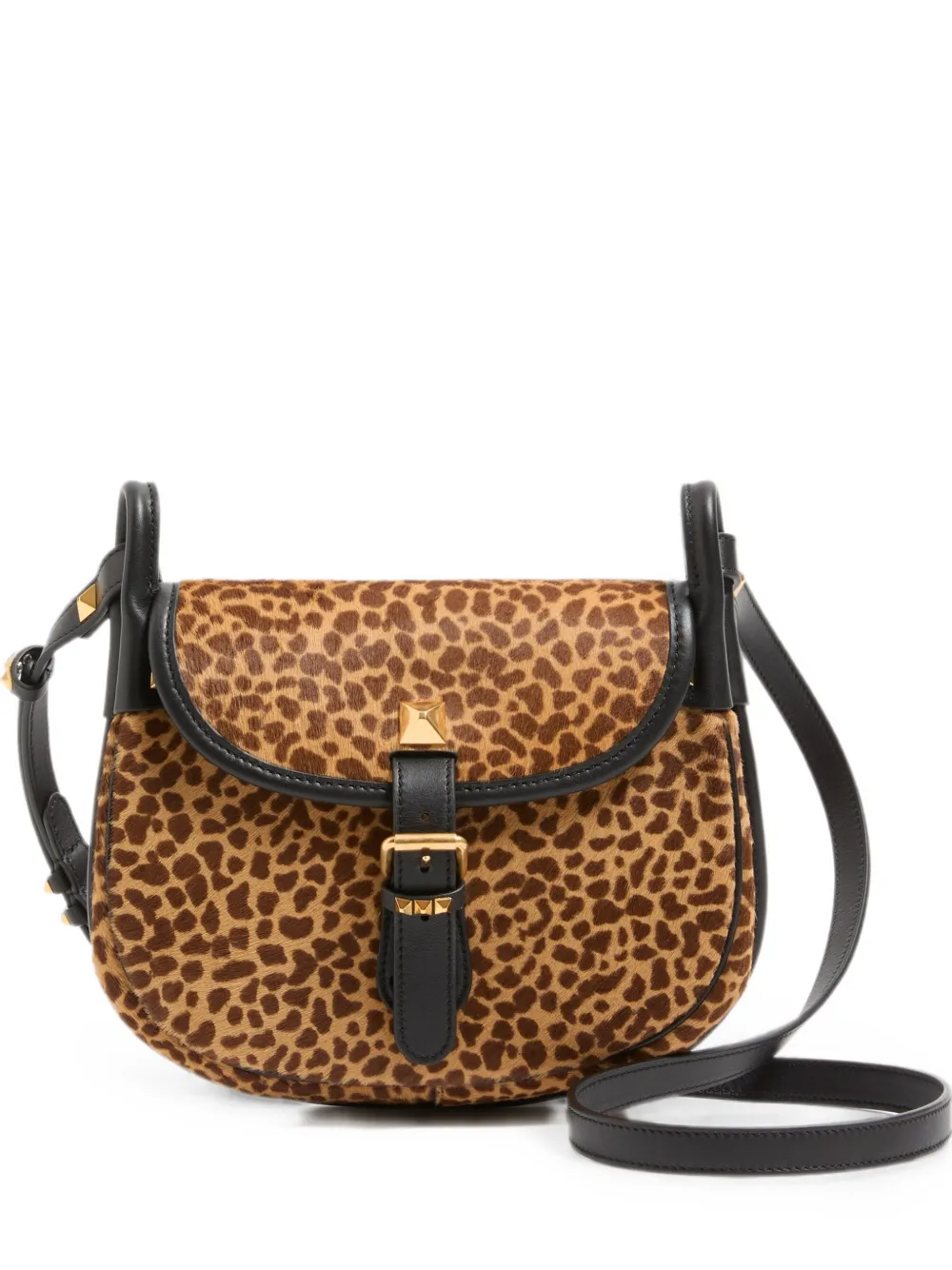 Valentino Garavani Flâneuse small shoulder bag in pony-effect calfskin with animalier print - Marrone