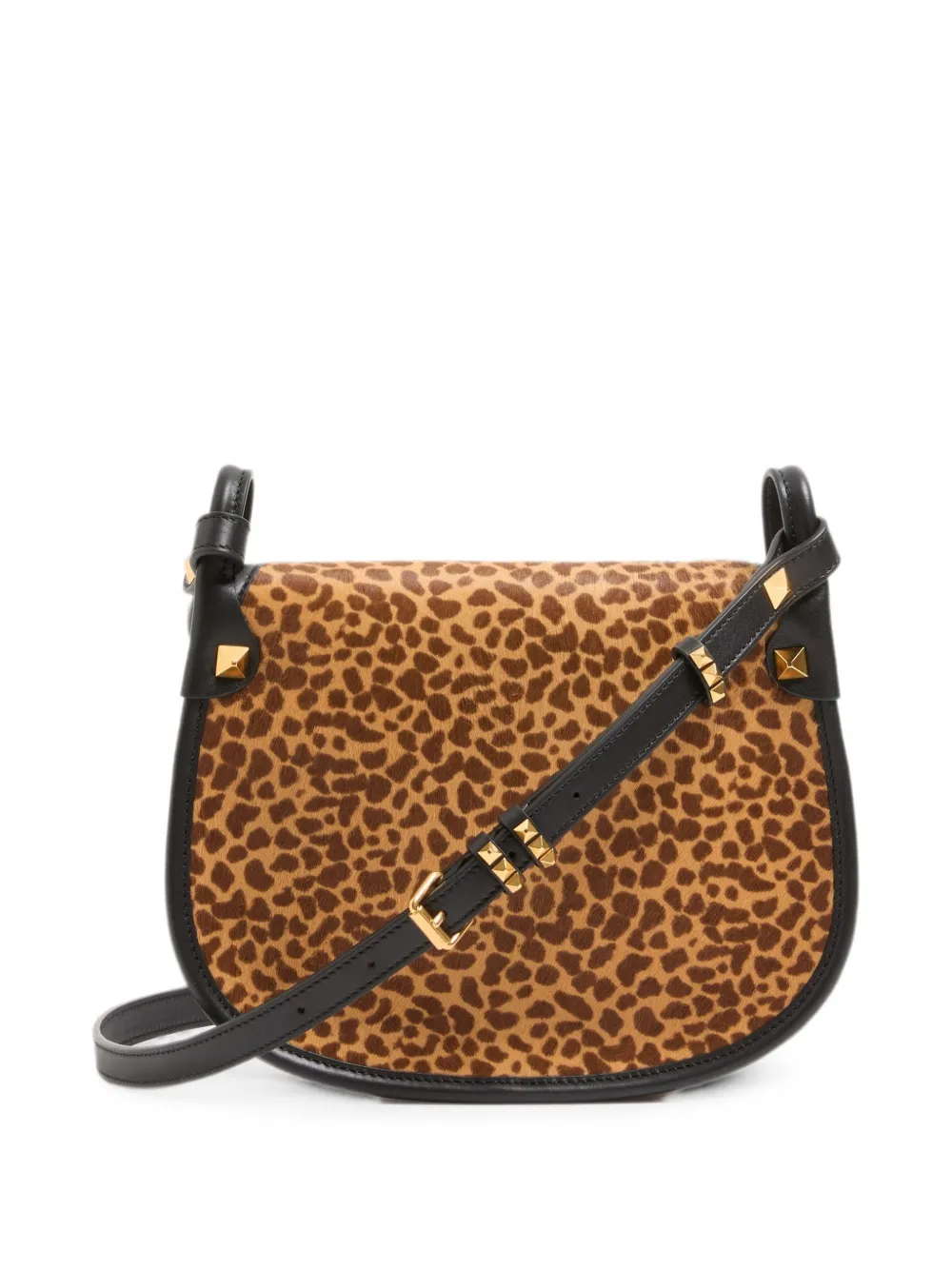 Valentino Garavani Kleine Flâneuse kalfsleren schoudertas met pony-effect en animalier-print Bruin