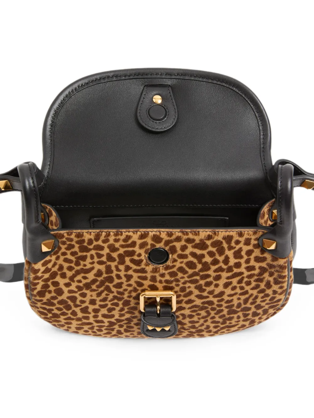 Valentino Garavani Kleine Flâneuse kalfsleren schoudertas met pony-effect en animalier-print Bruin