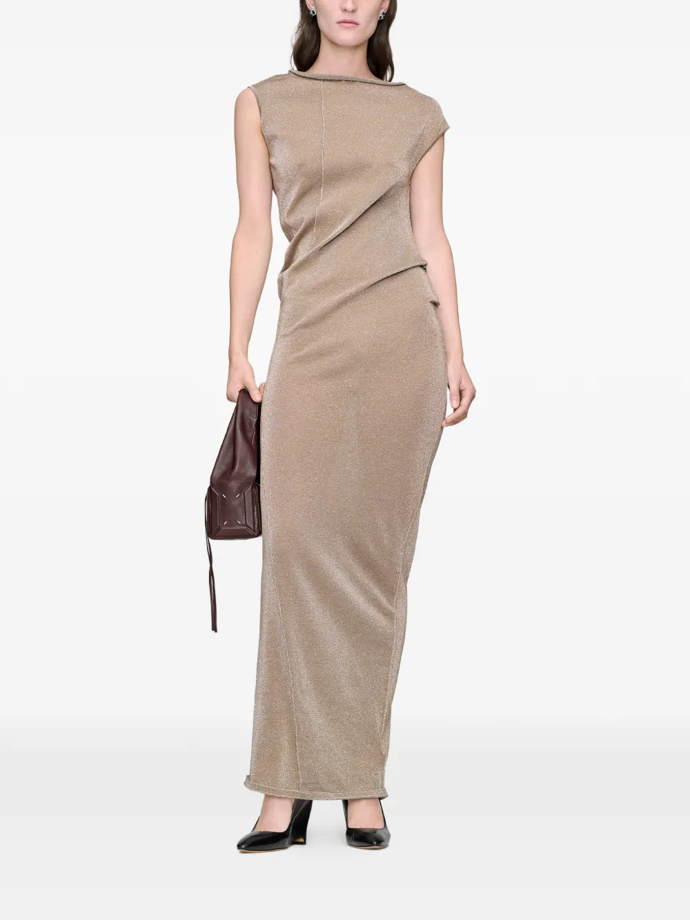 Maison Margiela Glanzende gedrapeerde maxi-jurk Beige