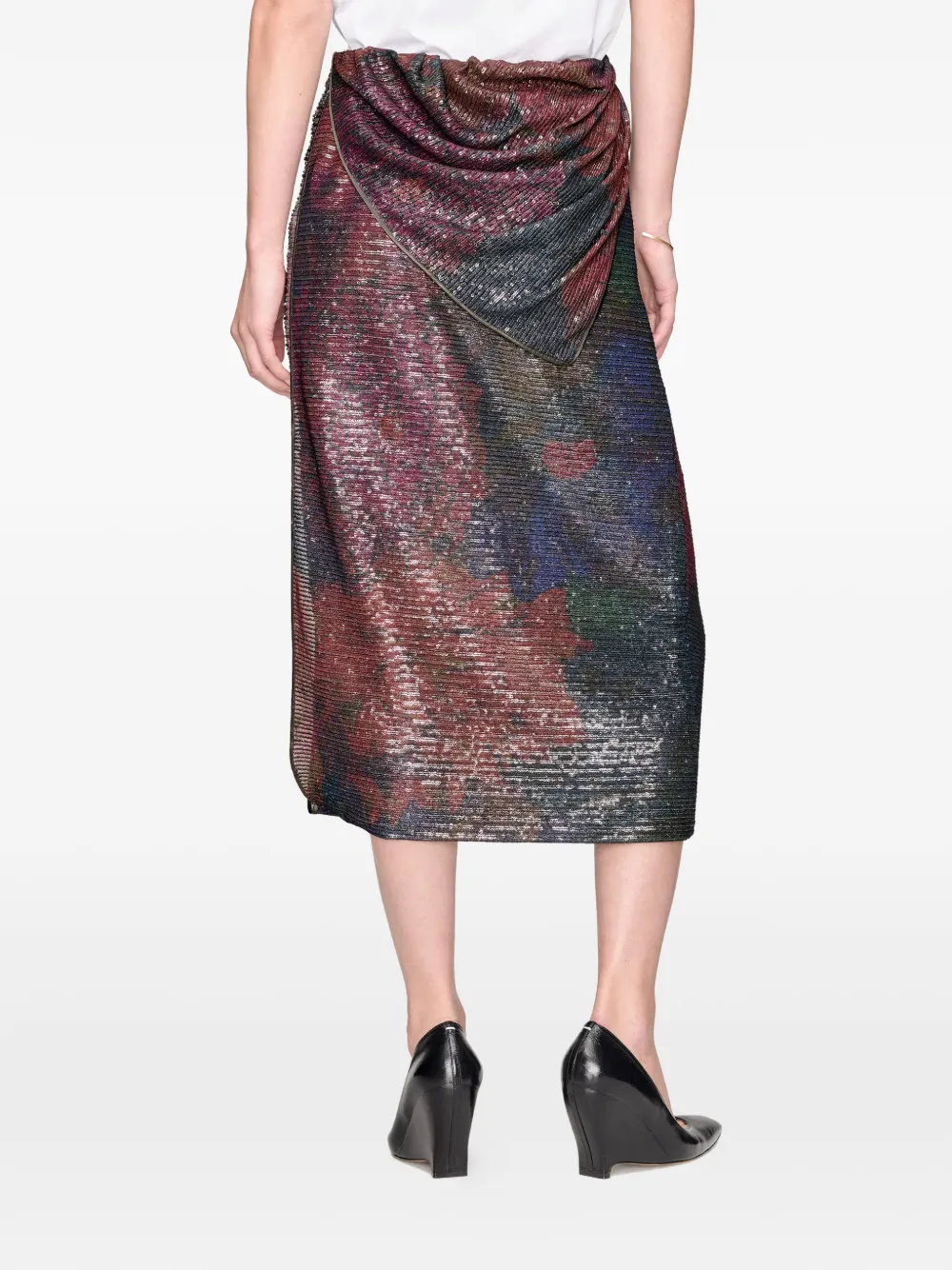 Maison Margiela Gedrapeerde maxi-rok met print en pailletten Zwart