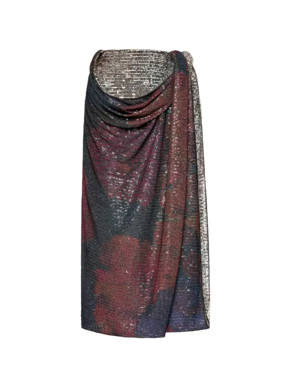 Maison Margiela Printed Paillettes Draped Maxi Skirt in Black