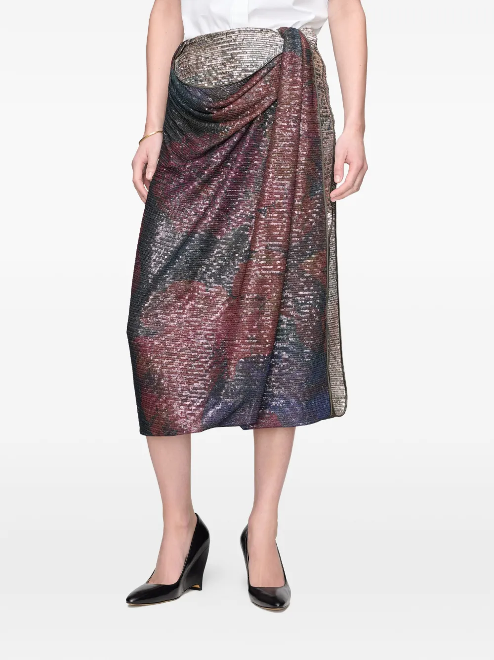 Maison Margiela Gedrapeerde maxi-rok met print en pailletten Zwart