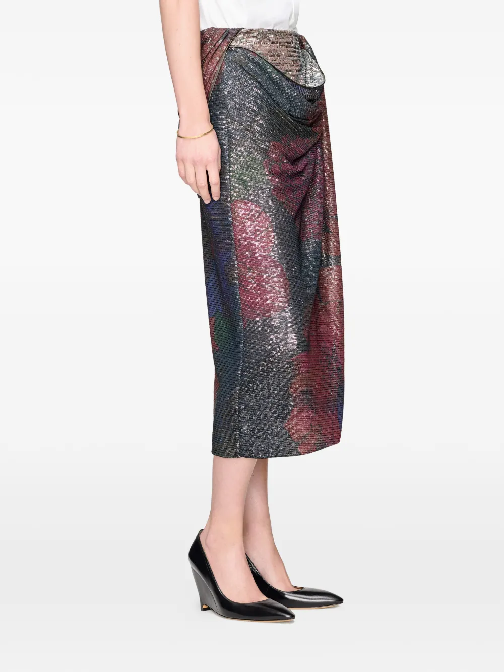 Maison Margiela Gedrapeerde maxi-rok met print en pailletten Zwart