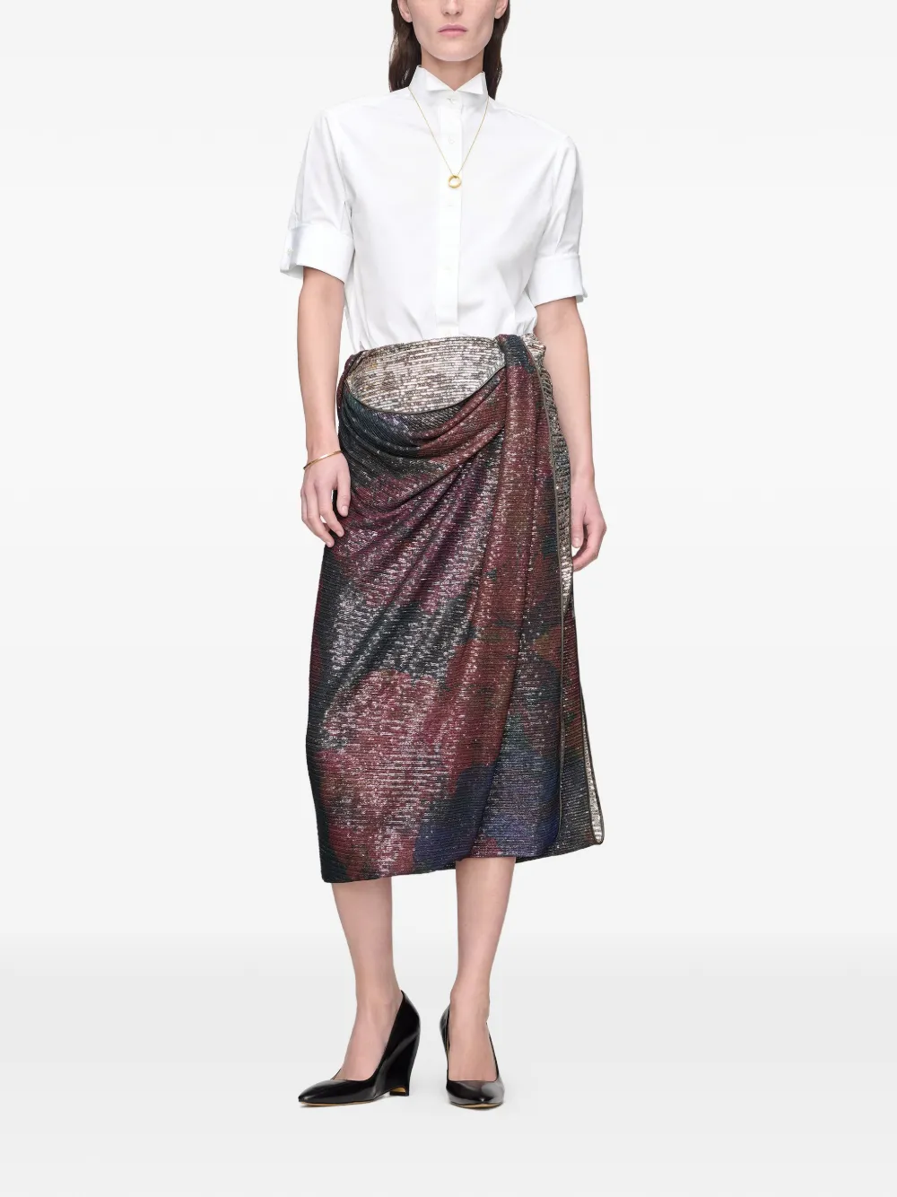 Maison Margiela Gedrapeerde maxi-rok met print en pailletten Zwart