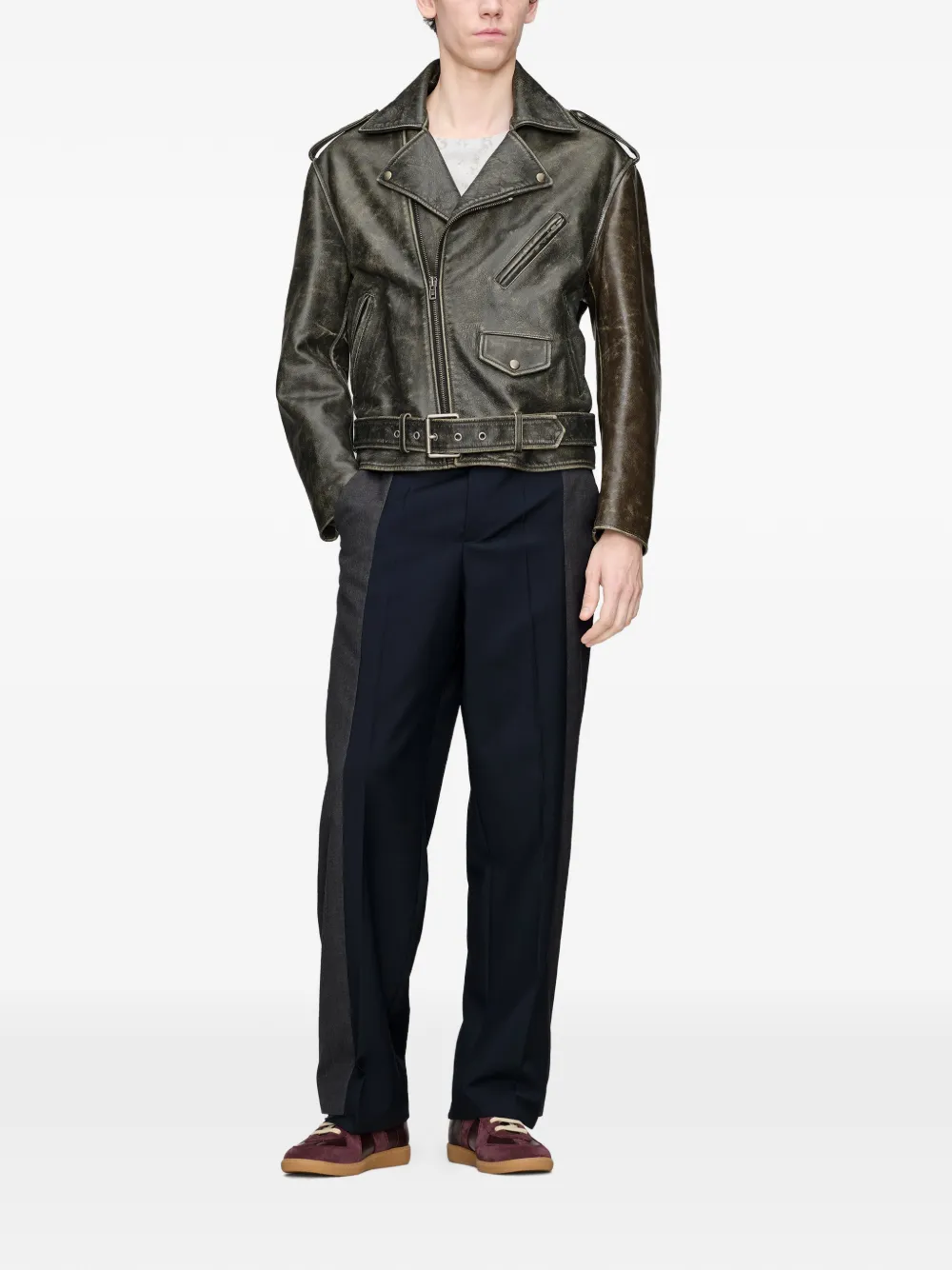Maison Margiela Leren bikerjack Zwart