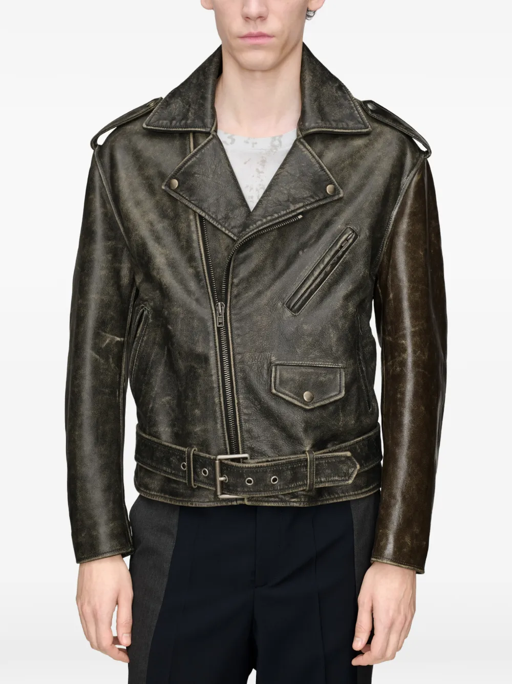 Maison Margiela Leren bikerjack Zwart