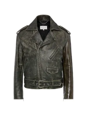 MM6 Maison Margiela Distressed Leather Jacket | Black | FARFETCH ID