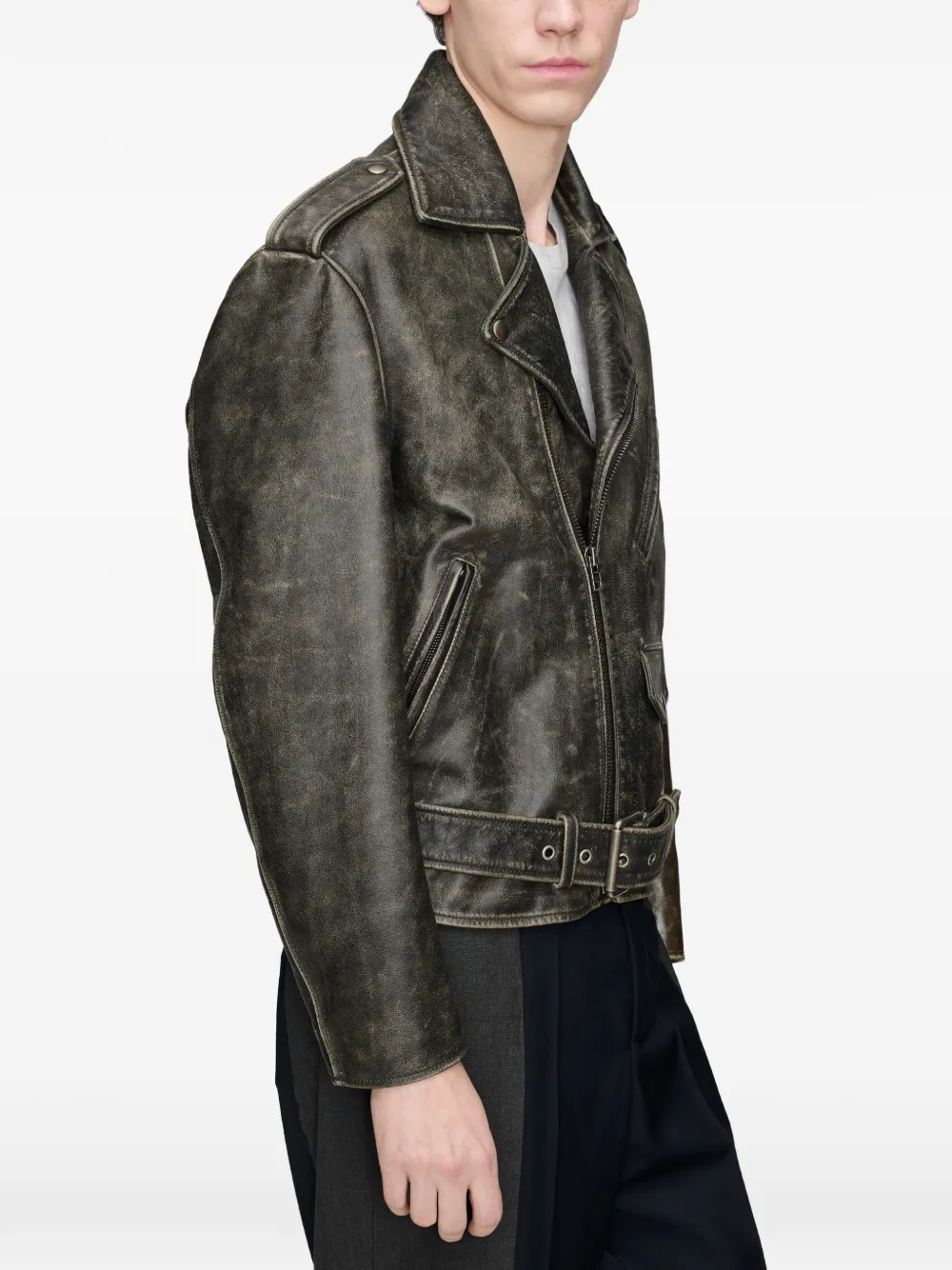 Maison Margiela Leren bikerjack Zwart