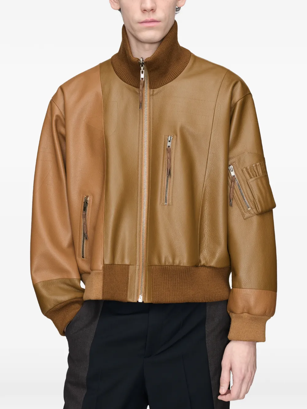 Maison Margiela Leren bomberjack met split Bruin