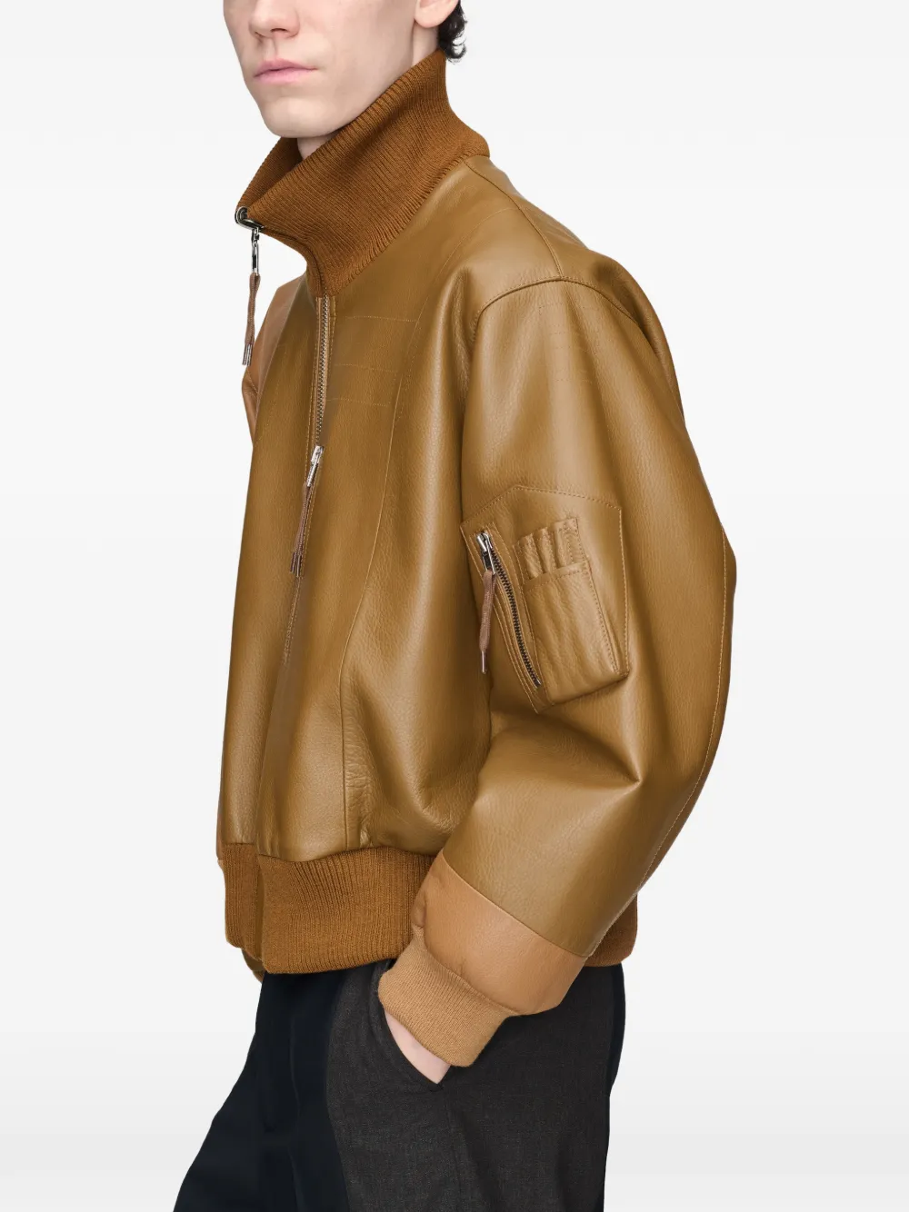 Maison Margiela Leren bomberjack met split Bruin