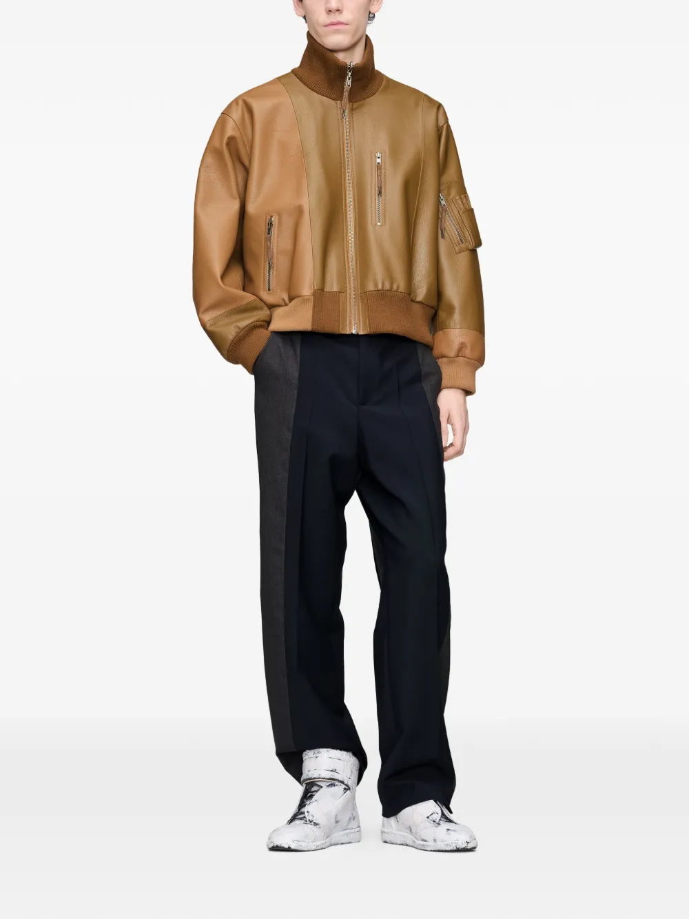 Maison Margiela Leren bomberjack met split Bruin