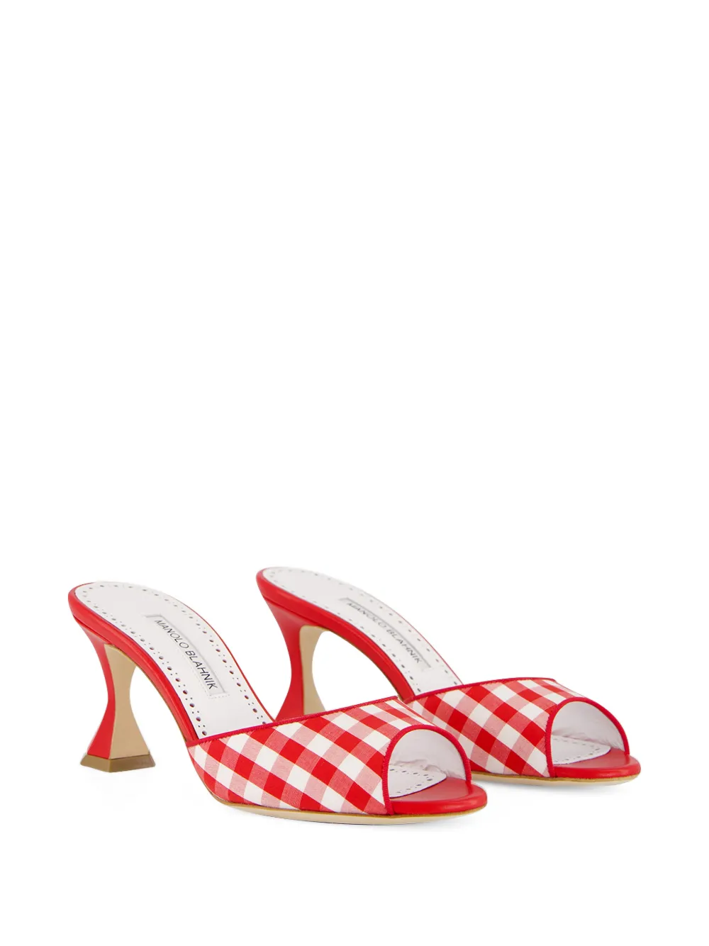 Manolo Blahnik Jadara cotton gingham mules Rood