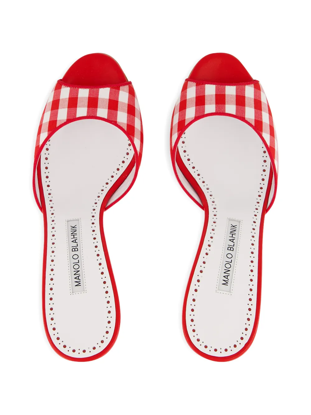 Manolo Blahnik Jadara cotton gingham mules Rood