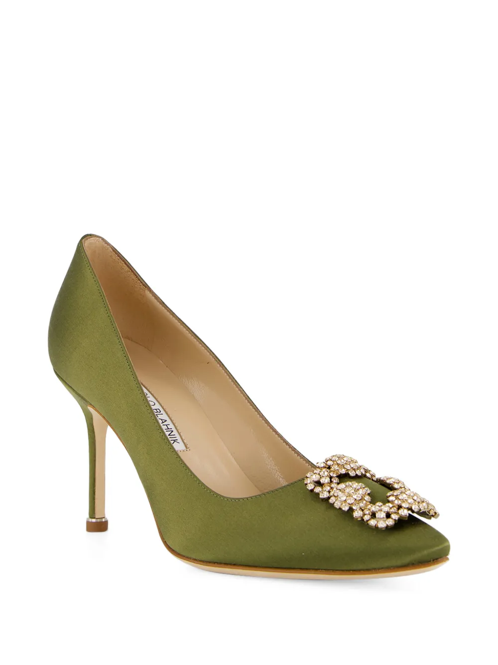Manolo Blahnik Hangisi crystal-buckle satin pumps Groen