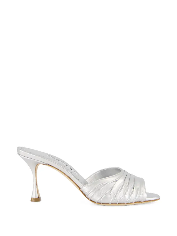 Manolo Blahnik Pirua Nappa Leather Heeled Mules in Silver