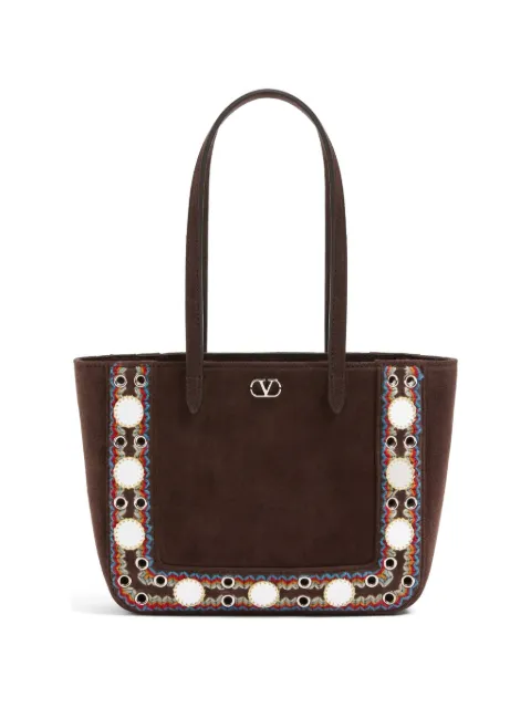 Valentino Garavani Nellcôte mini suede shopping bag with embroidered trim