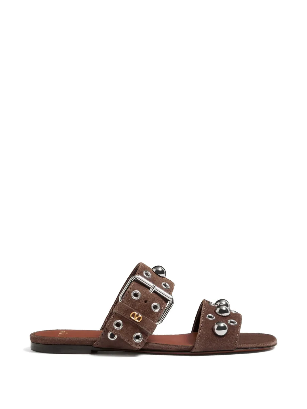 Valentino Garavani Nellcôte crust leather slide sandals - Braun