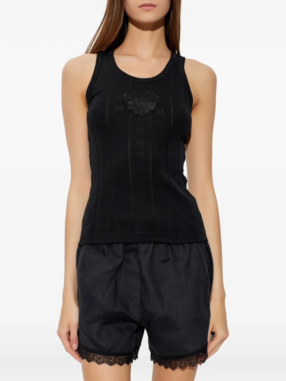 GANNI Pointelle gebreide top met hartpatch Zwart
