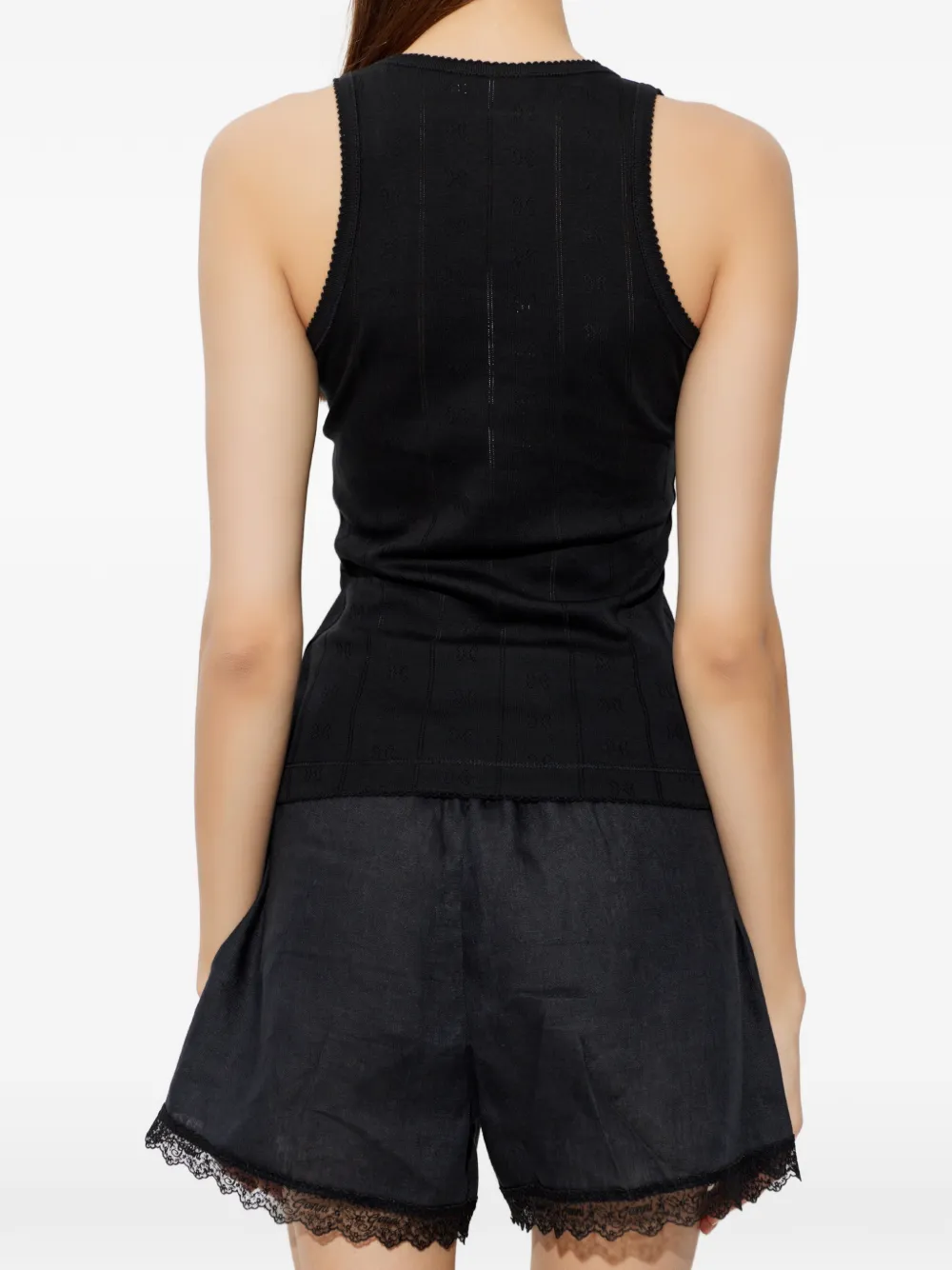 GANNI Pointelle gebreide top met hartpatch Zwart