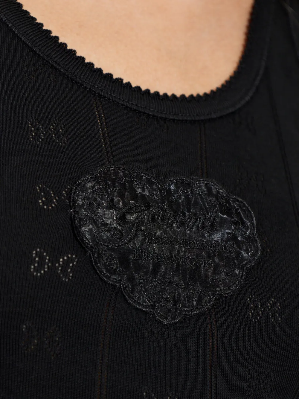GANNI Pointelle gebreide top met hartpatch Zwart