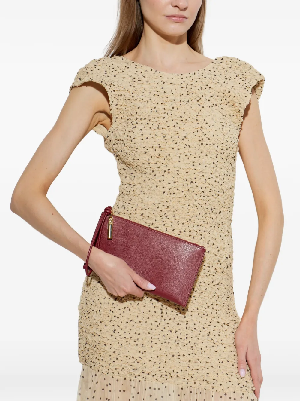 Furla Iride clutch van bewerkt leer Rood