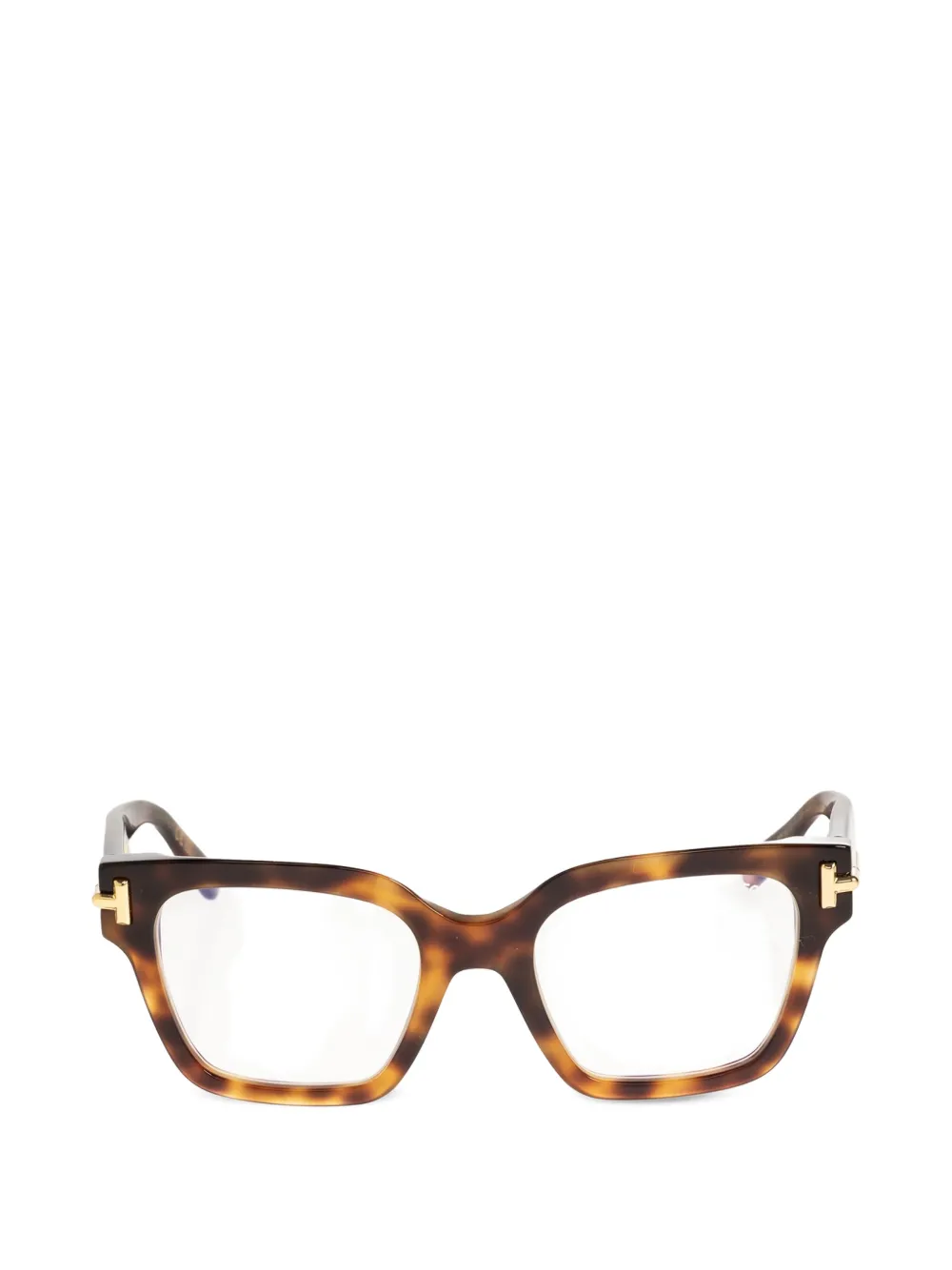 TOM FORD Eyewear tortoiseshell-effect T-motif glasses - Marrone