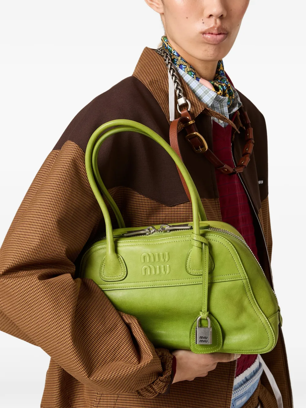Miu Vivant nappa leren tas Groen