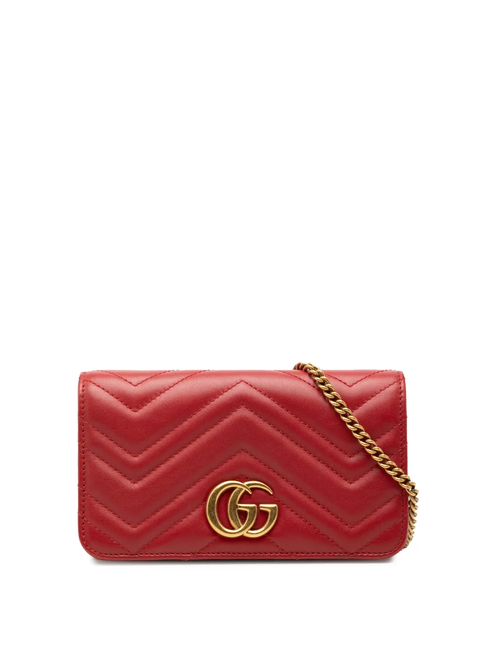Pre-owned Gucci 2016-2026 Mini Gg Marmont Matelasse Calfskin Wallet On Chain Crossbody Bag In Red