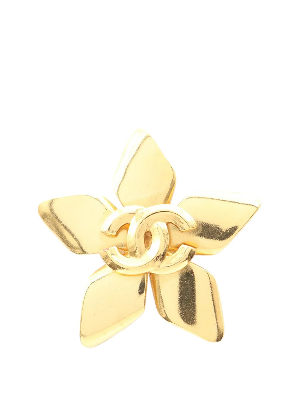 CHANEL Pre-Owned 1996 CC Gold Plated Flower Star Brooch costume brooch