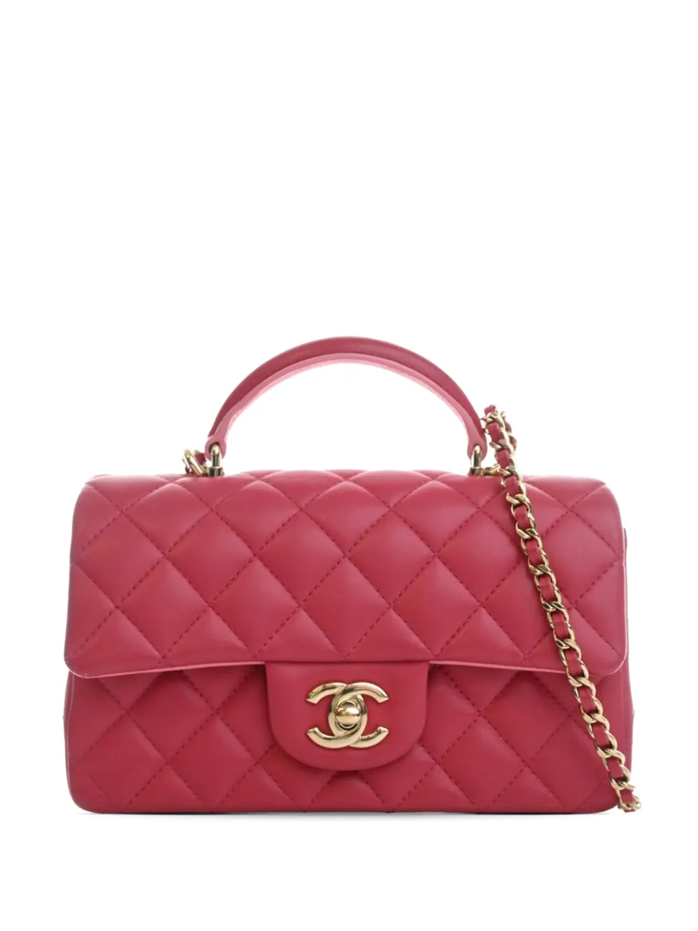 CHANEL Pre-Owned 2021-2026 Mini Rectangular Classic Lambskin Top Handle Flap satchel - Rosa