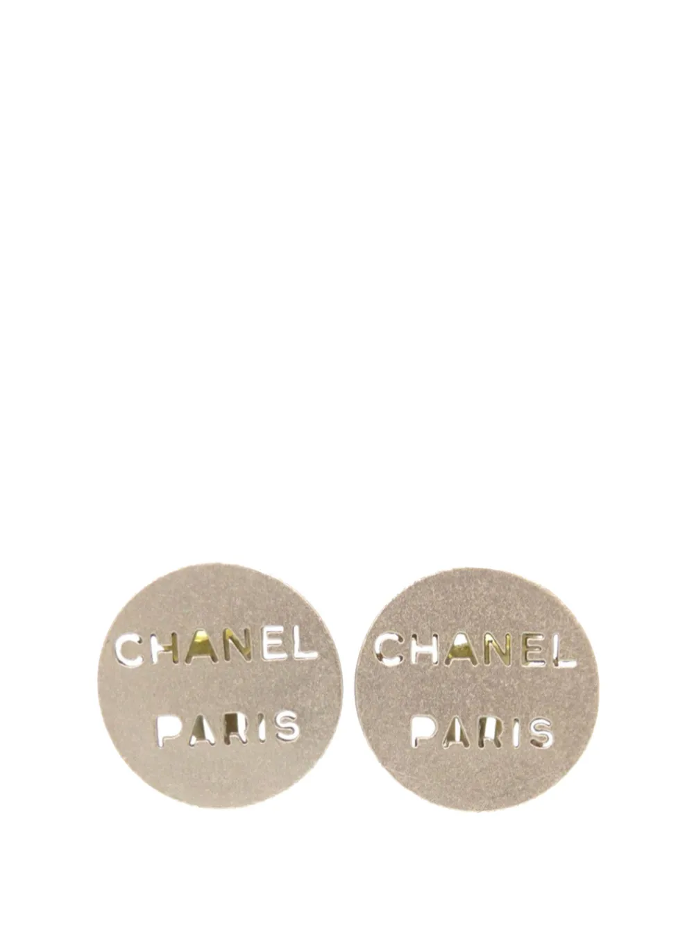 CHANEL Pre-Owned 2000 Brass Cut Out Logo Round Clip On Earrings costume earrings - Silver