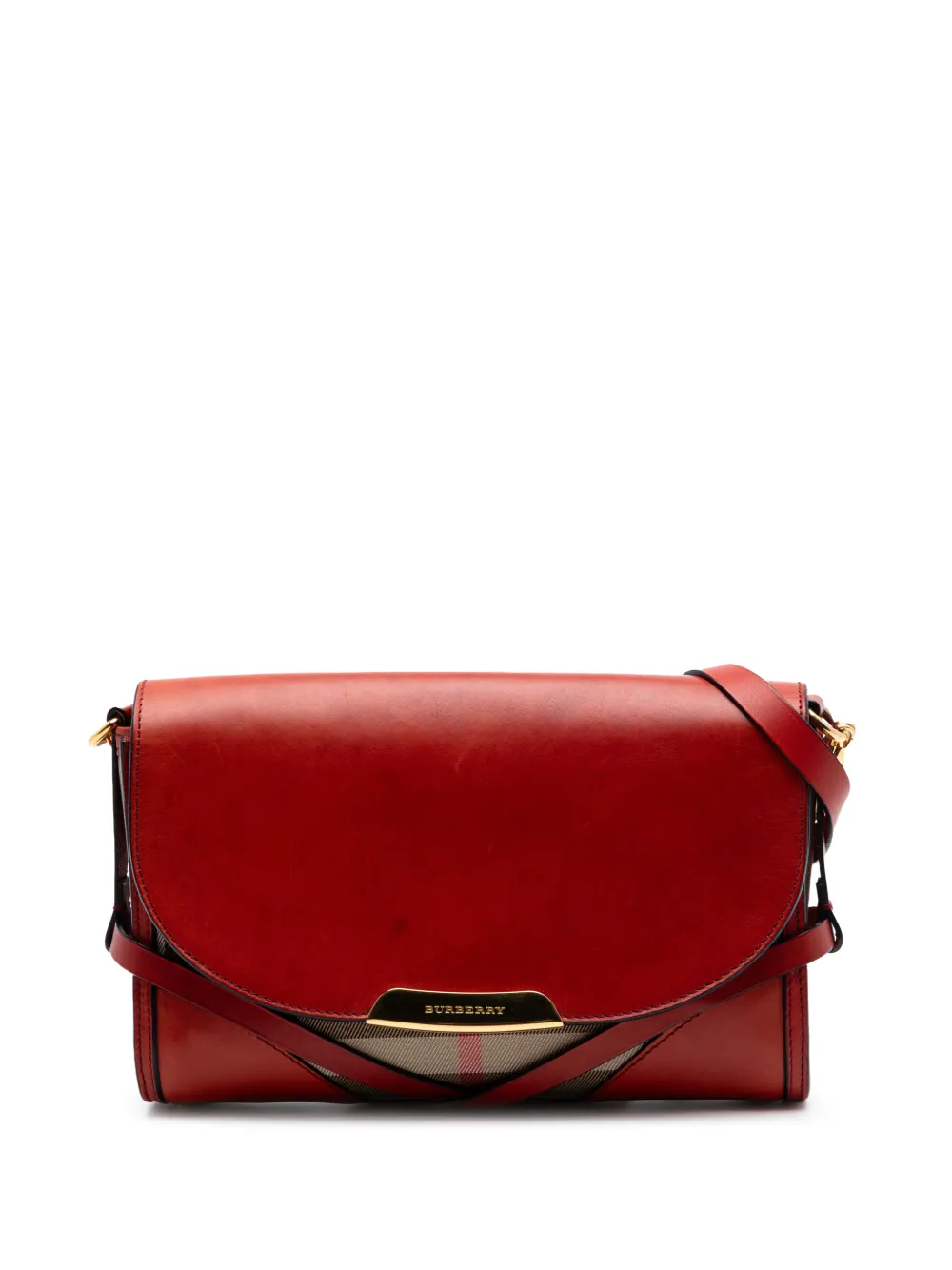 Burberry Pre-Owned 2000-2017 Leather and House Check Canvas Bridle Abbott crossbody bag - Rosso