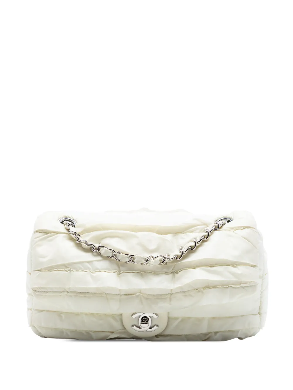 CHANEL Pre-Owned 2019 CC Nylon Ruffled Single Flap shoulder bag - Weiß