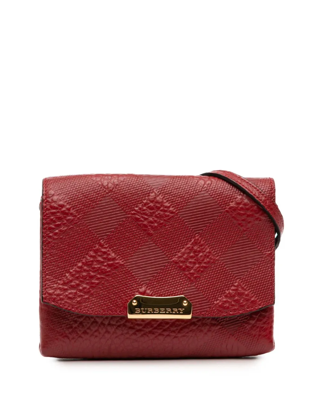 Burberry Pre-Owned 2000-2017 Embossed Grain Check Leather Langley crossbody bag - Rosso