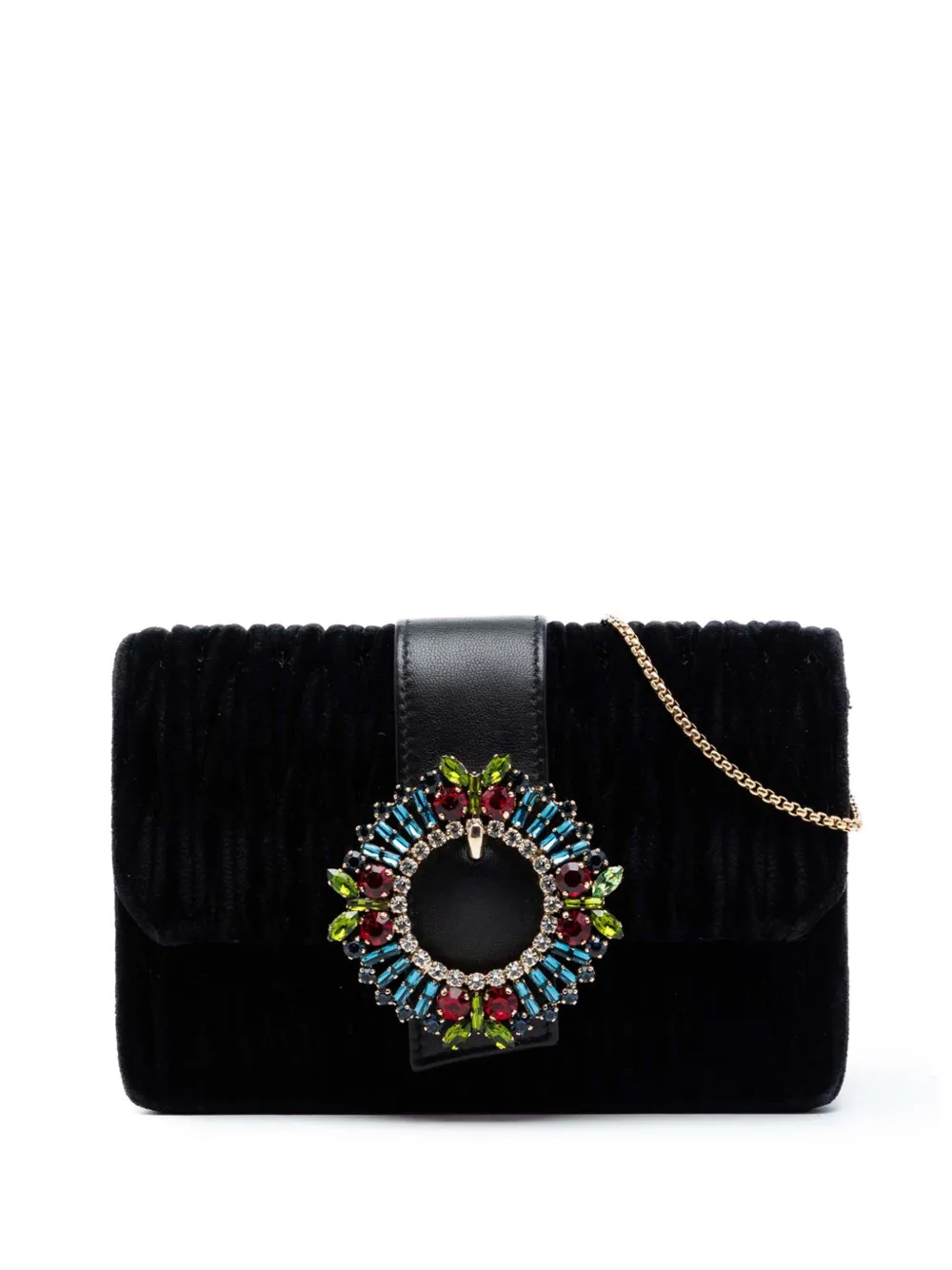 Miu Miu Pre-Owned 2010-2026 Matelasse Velvet Crystal Embellished crossbody bag - Nero