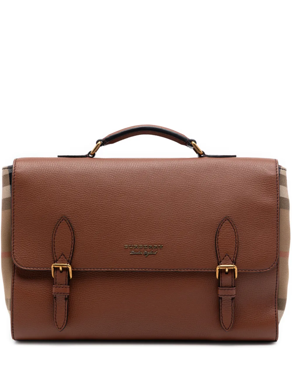 Burberry Pre-Owned 2000-2017 Leather and House Check Canvas Ethan business bag - Marrone