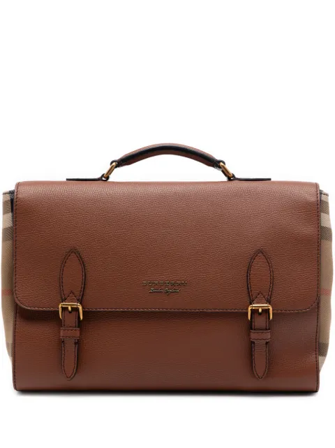 Burberry Pre-Owned 2000-2017 Leather and House Check Canvas Ethan business bag