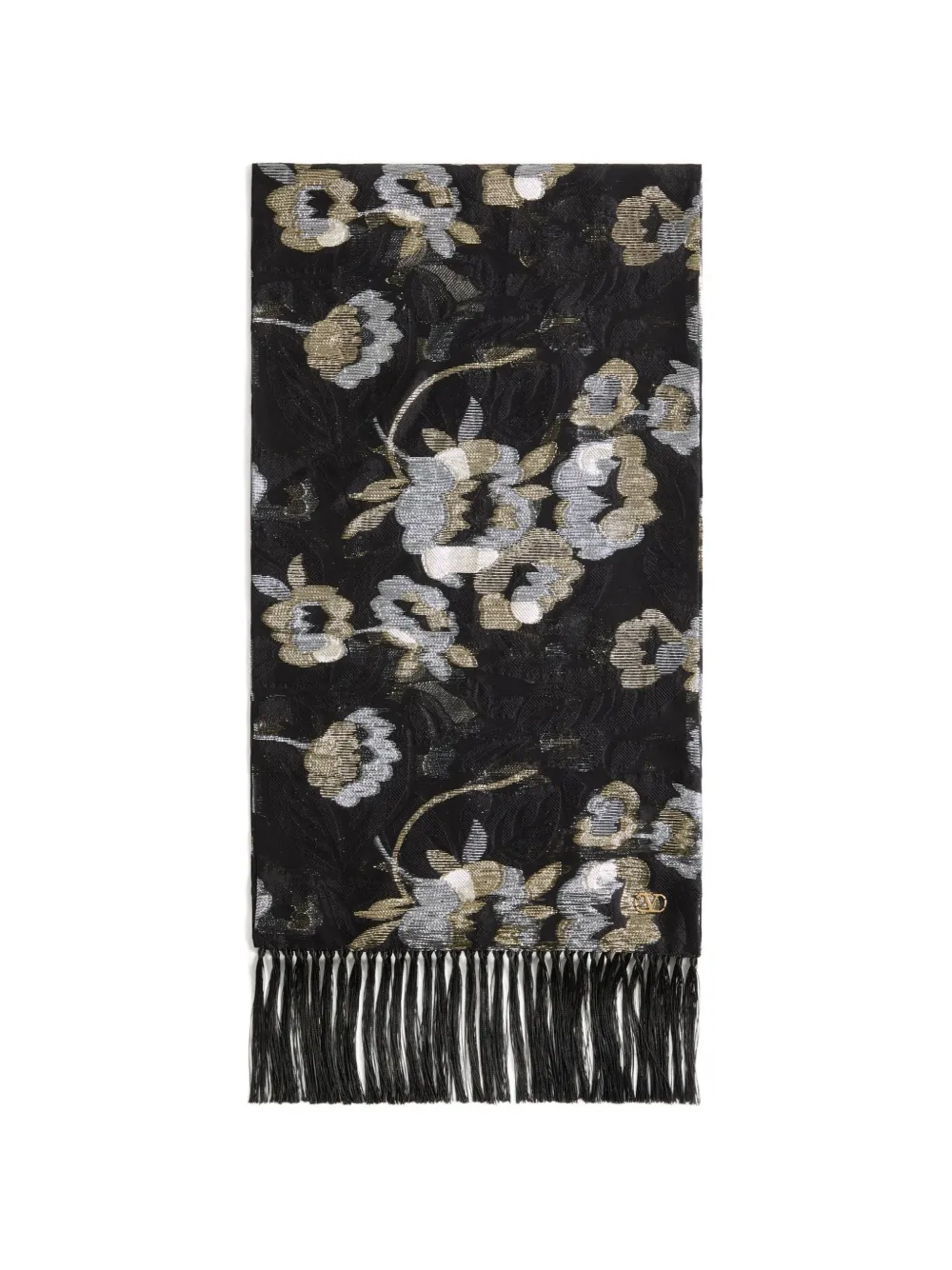 Valentino Garavani Camelia silk scarf with metallic fiber - Nero