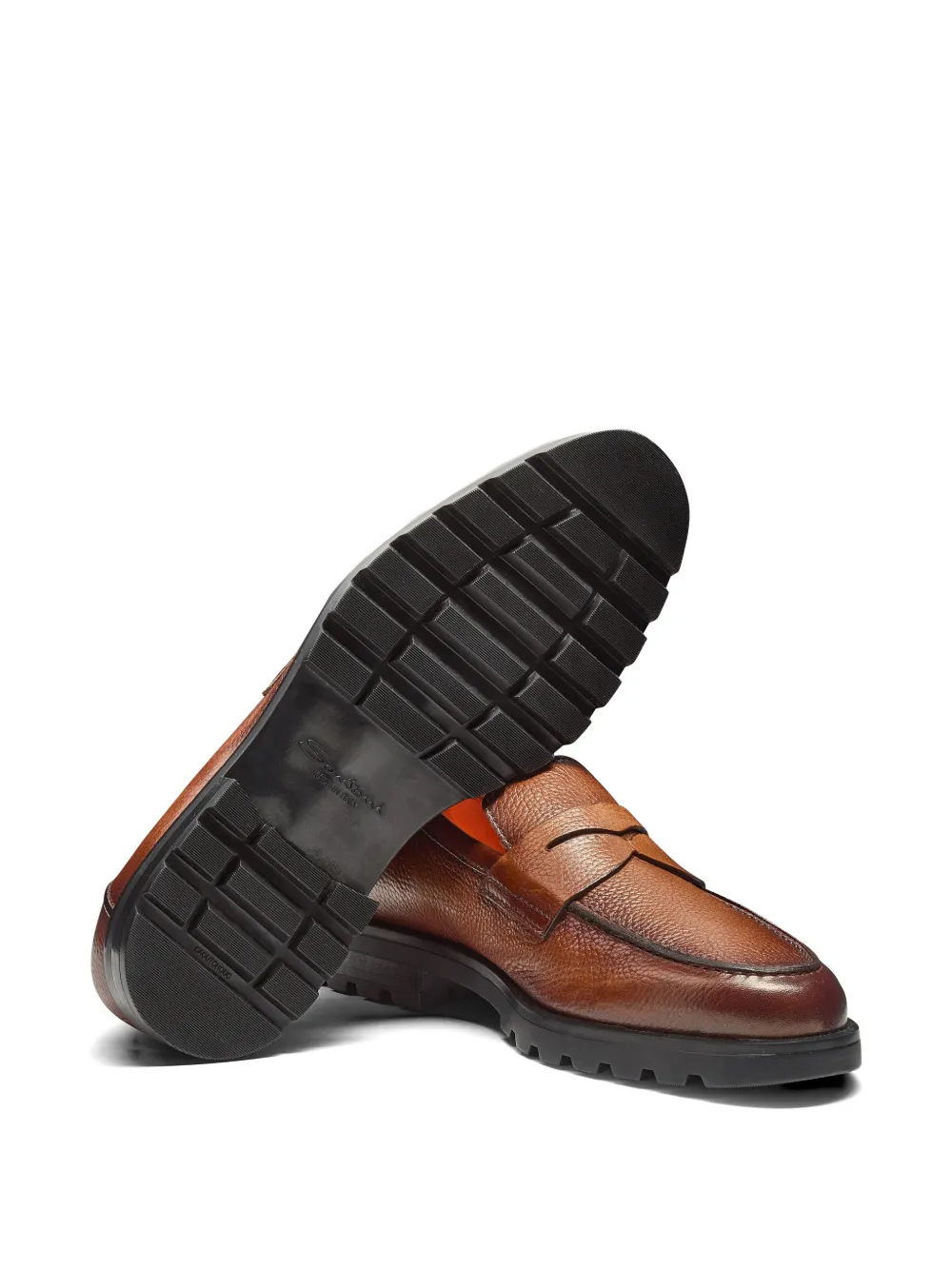 Santoni Leren penny loafers Bruin