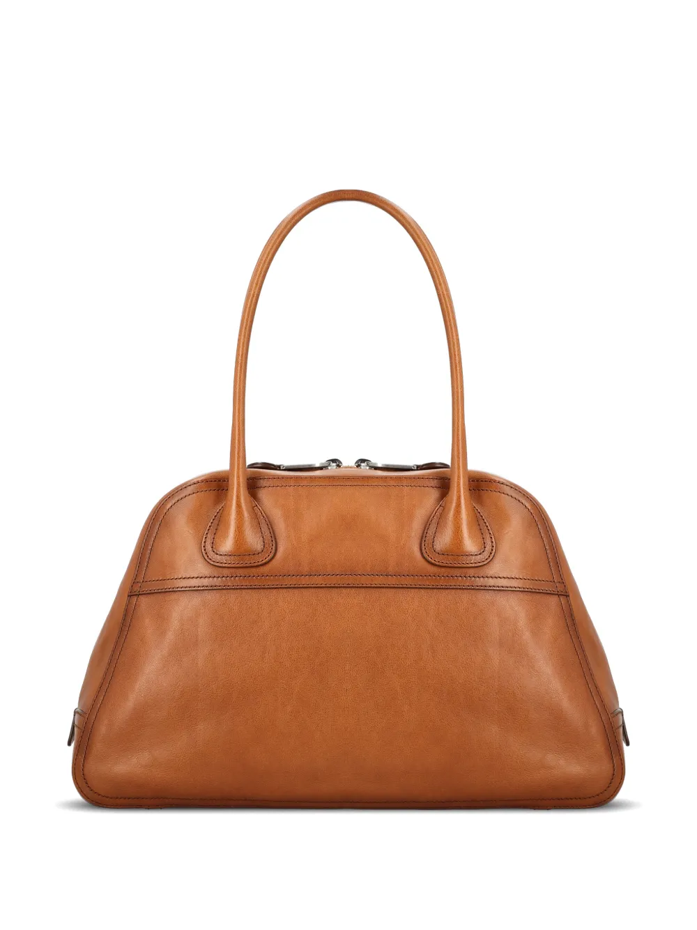 Miu Leren shopper met logo-reliëf Bruin