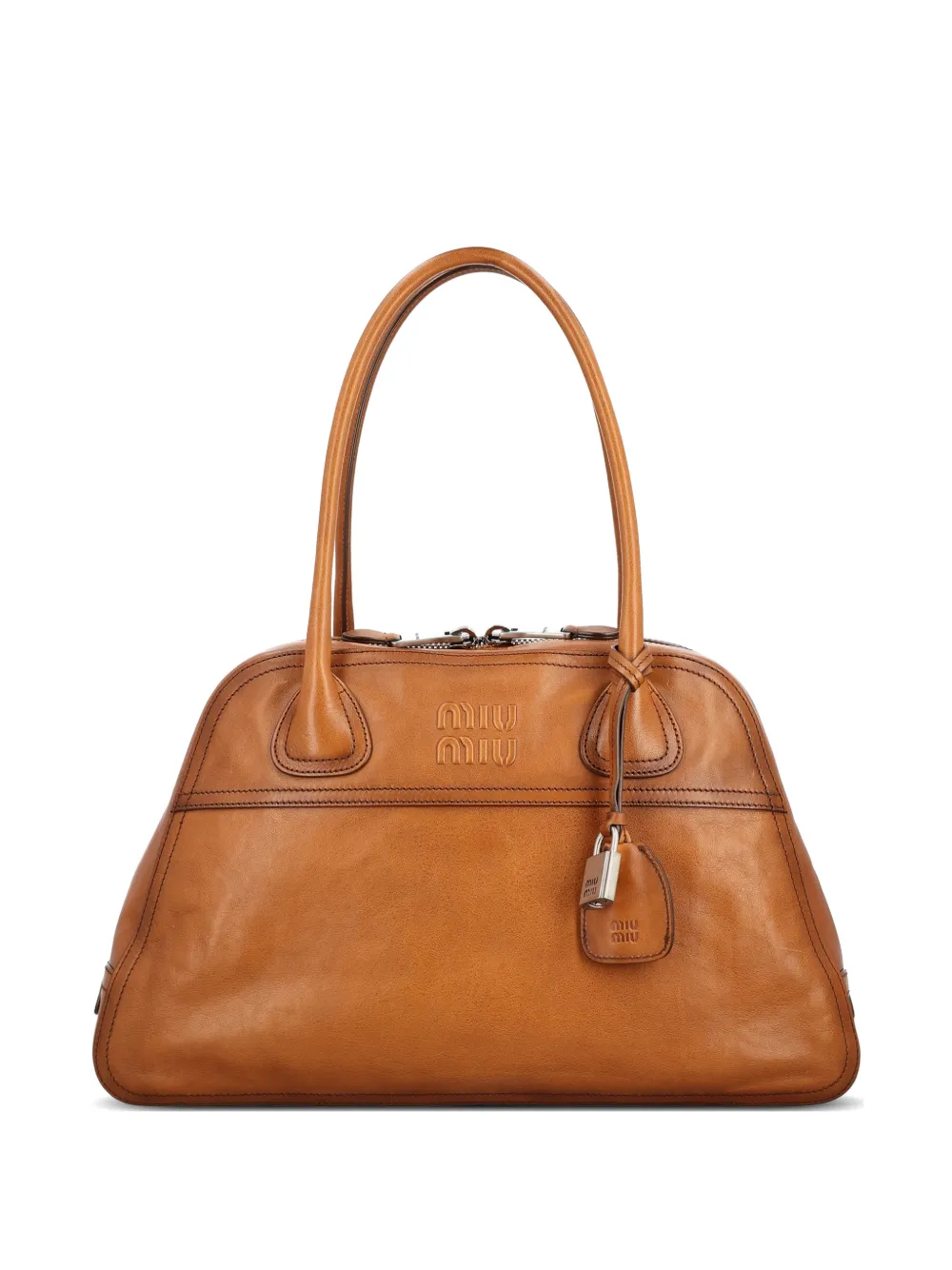 Miu Miu medium Vivant logo-embossed leather tote bag - Marrone