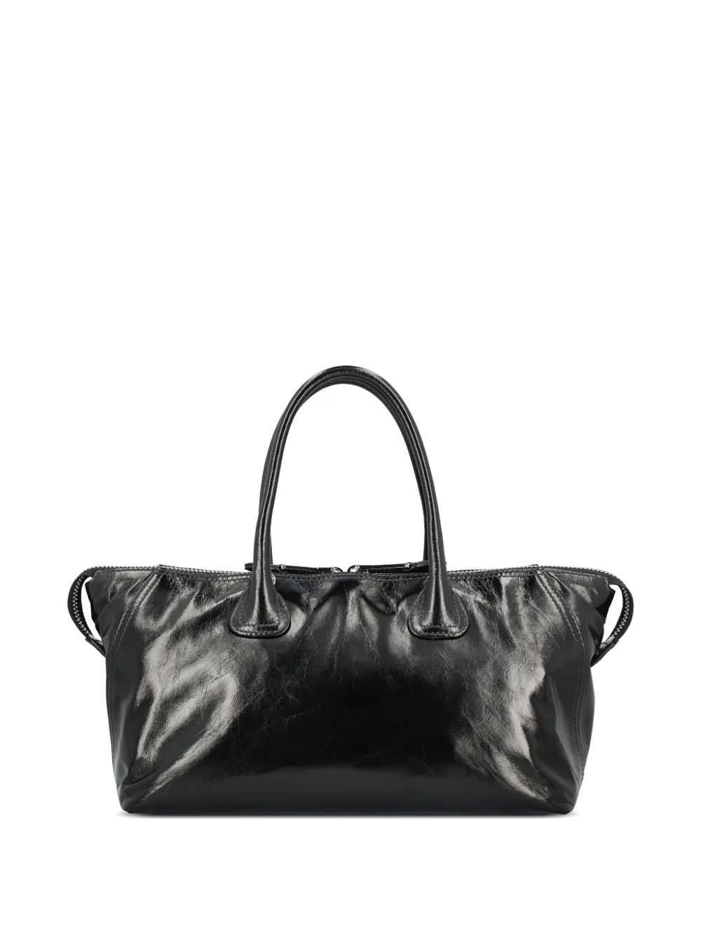 Miu Leren shopper met logo-reliëf Zwart