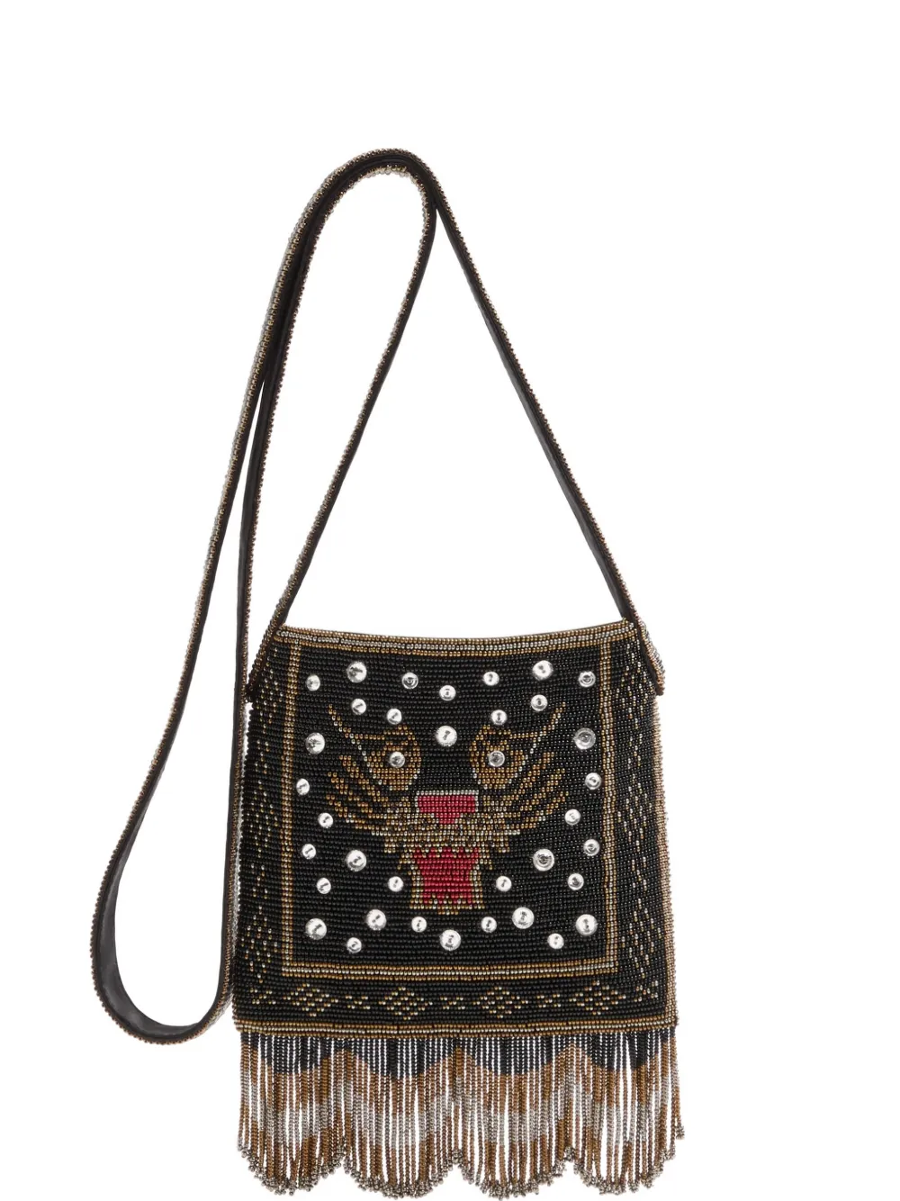 Valentino Garavani Nellcôte small embroidered shoulder bag with fringes - Black