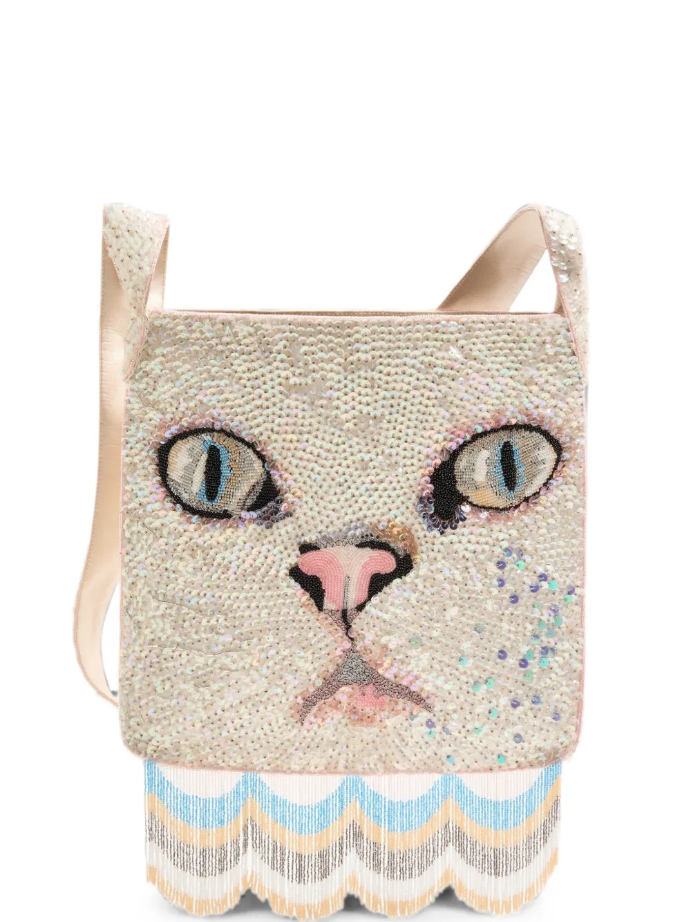 Valentino Garavani Le Chat De La Maison embroidered shoulder bag with fringes - Bianco