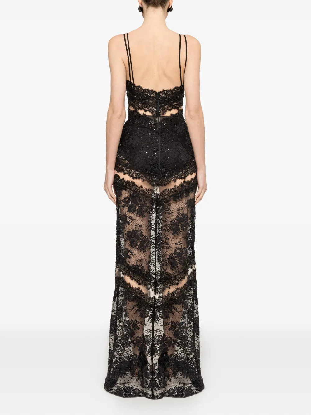 NISSA maxi-dress met kanten afwerking en kralen Zwart