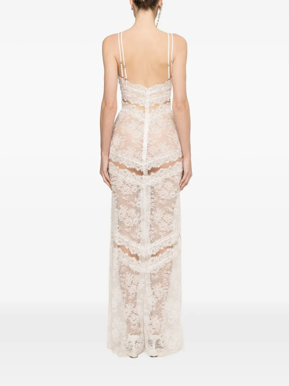NISSA maxi-dress met kanten afwerking en kralen Wit